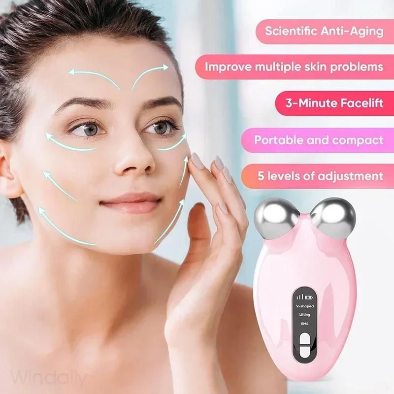 Multi functional vibration micro current massager for home use, lifting, firming, constant temperature facial beauty device