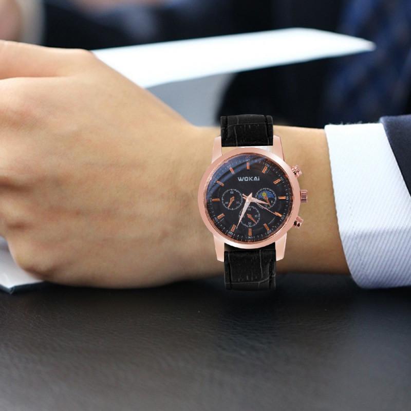 Wokai Business Mens Watch With Pu Strap Quartz Movement For Formal Wear