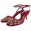 Zara Elegante Mode Nieten Offene Rückenpartie Runde Zehenpartie Pantoletten Damenabsätze Rot 12227510-38