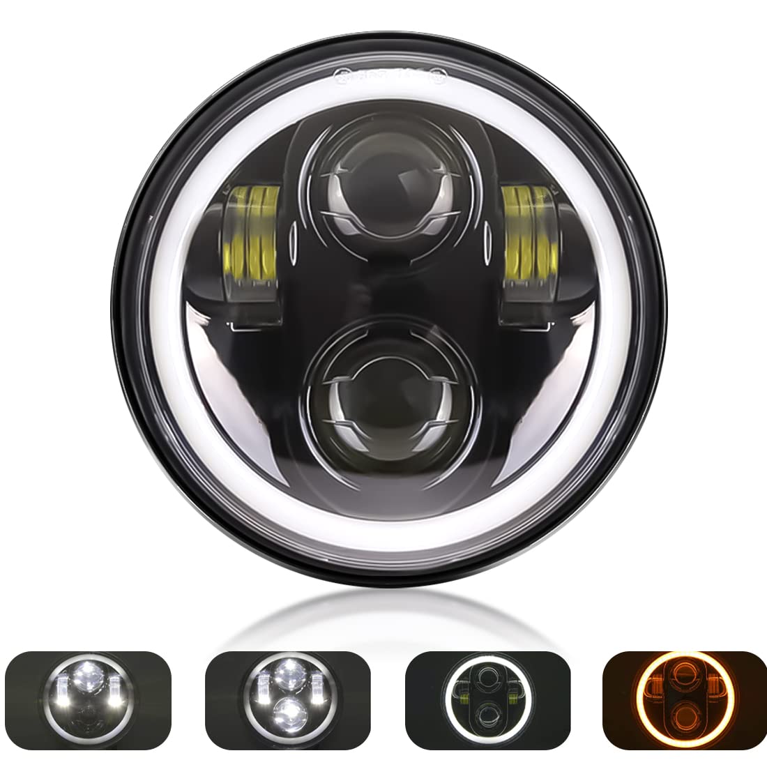 

VOSICKY 5.75 Inch LED Headlight for Harley Davidson Hi Lo Projector with Squid Ring & Turn Signal Function Genuine (Black) Body black - white/yellow чёрный