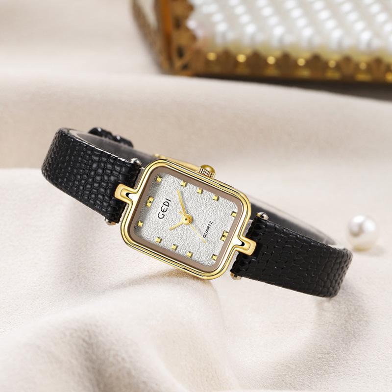 Gedi Women's Retro Minimalist Square Watch with Leather Strap - New Waterproof Quartz Design