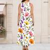 Women Plus Size Round Neck Triple Keyhole Cutout Sleeveless Floral Printed Long Dress