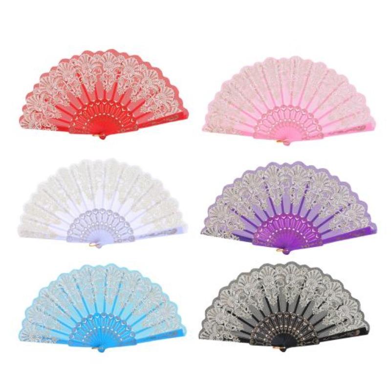 Vintage Folding Fan Carved Plastic Ribs Hand Fan Portable Summer Cooling Fan Wedding Dance Party Performance Supplies