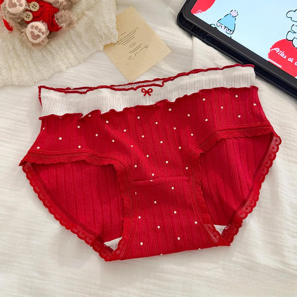 Women's Summer New Year Red Pure Cotton 10A Antibacterial Extension Crotch Triangle Briefs