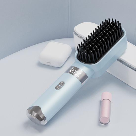 Cordless Hair Straightener Brush 4 Temperature Modes Adjustable LED Display Fast Heating Portable Travel Electric Hot Brush Curly Hair Styling