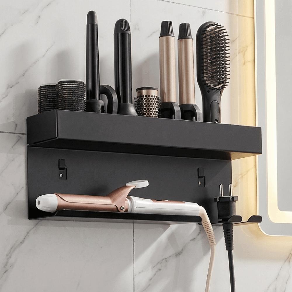 Portaoggetti per Arricciacapelli in Acciaio al Carbonio Supporto da Parete per Strumenti per Capelli Mobiletto del Bagno