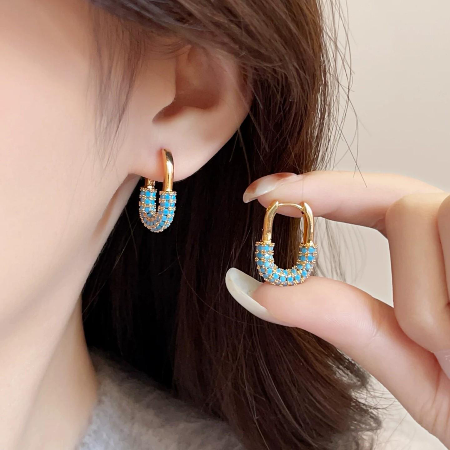 2026 French Blue Turquoise Women s U-Shaped Earrings - Unique, Stylish, High-End Feel