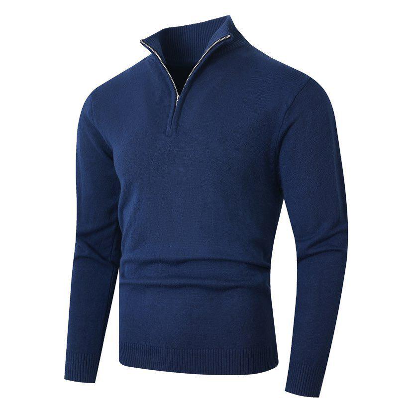 Autumn/Winter Men's Half-Zip Stand Collar Solid Color Knit Sweater Fashion Base Layer