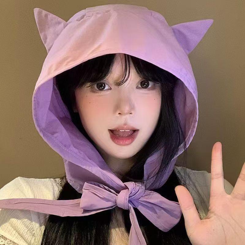 

Little Devil Strap Quick Drying Sun Visor Female Thin Ear Protection Headband Hat Cute Cat S Ears Show Small Face фіолетовий