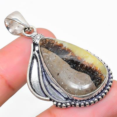 Natural Septerian Stone Gemstone 925 Sterling Silver Gift Pendant 2.01" A5p28