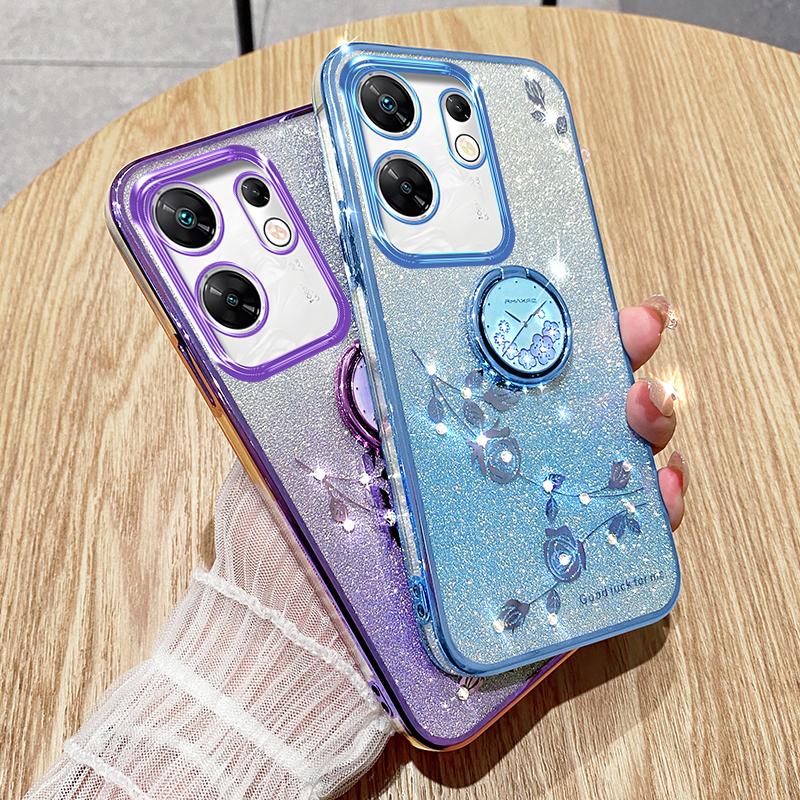 KADEM For Infinix Zero 30 4G Case Flower Shiny Glitter Kickstand TPU Phone Cover