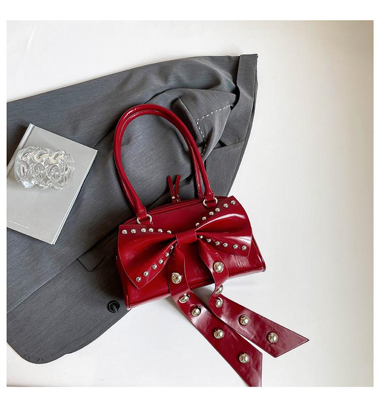 Creative Rivet Bow Handbag Girls Cute Trend Temperament Shoulder Bag Trendy Fashion Sweet Ins Women's Bag