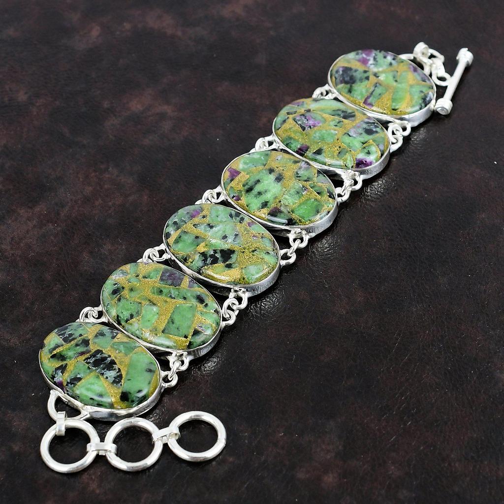 Kupfer Rubin Zoisit Armband 925 Sterling Silber Armband Verstellbares Kettenarmband Edelstein Schmuck Geschenk für Ihn Handgefertigtes Designer-Armband