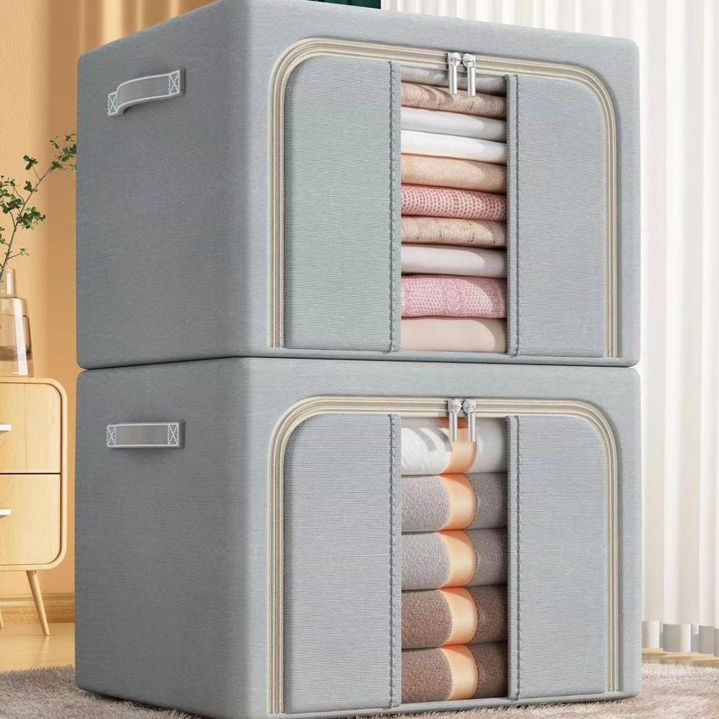 Foldable Steel Frame Multipurpose Quilt and Clothes Organizer with Transparent Window