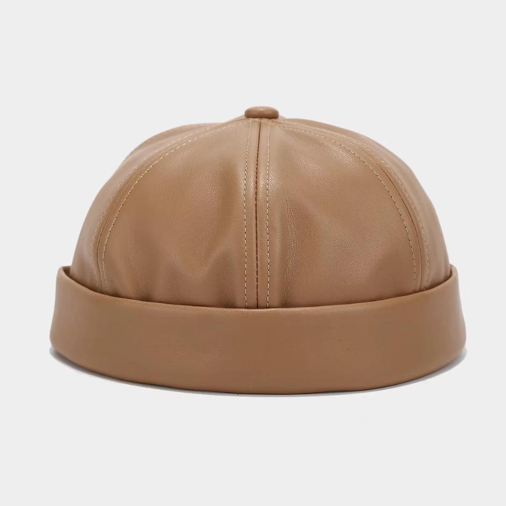 PU Leather Brimless Hat Retro Melon Skin Caps High Quality Docker Cap  Autumn Winter