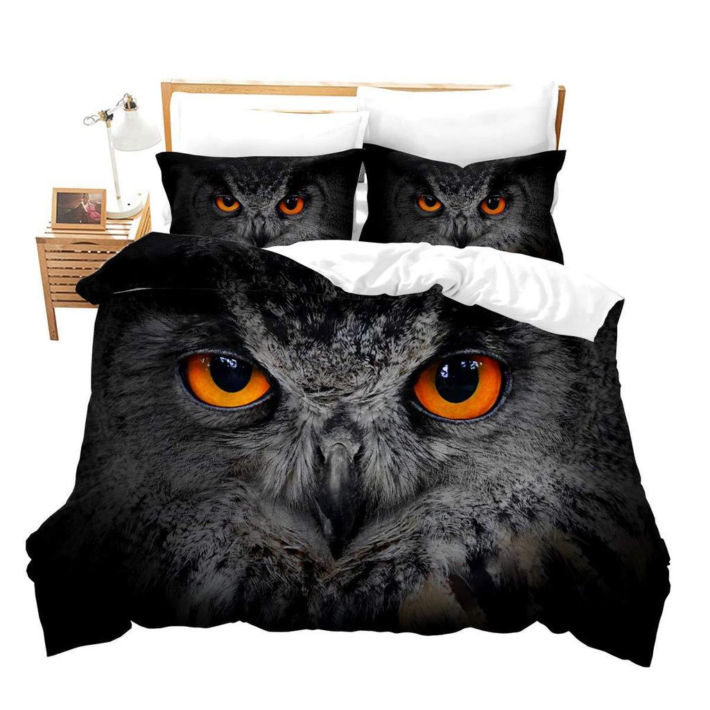Home Textiles Owl Three-Piece Animal Digital Printing Quilt Pillowcase Bedding