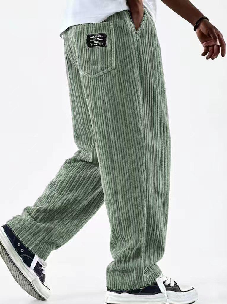 European & American Men's Wide Corduroy Logo Pocket Casual Loose Straight-Leg Pants 2026