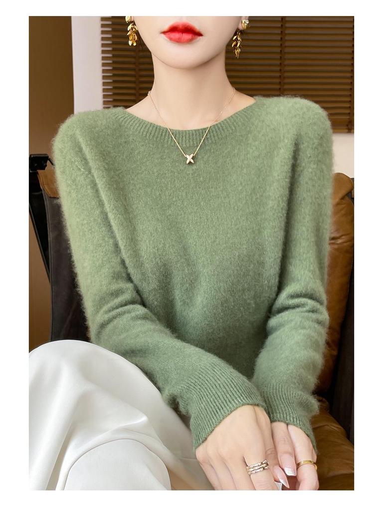 Women's Solid Color Wool Knit Pullover Sweater for Fall and Winter