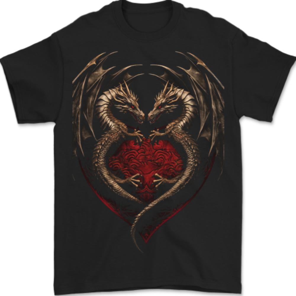 2 Fantasy Dragons in a Heart Shape Gothic Goth Mens T-Shirt 100% Cotton XXXXL