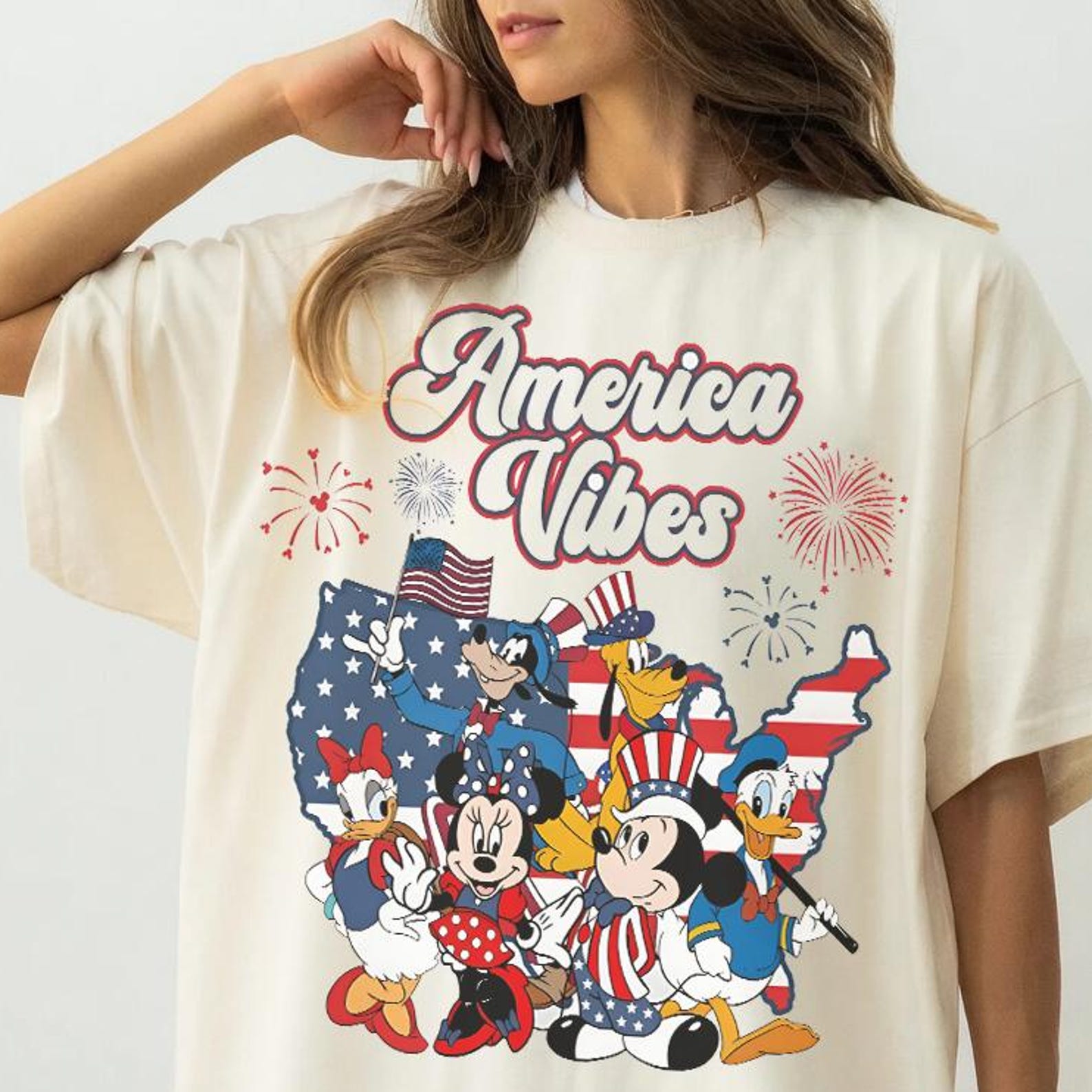 Mickey and Friends America Vibes Shirt -Disney 250th USA Anniversary Tshirt,Disney Independence Day Tee,Patriotic Disney Shirt XL