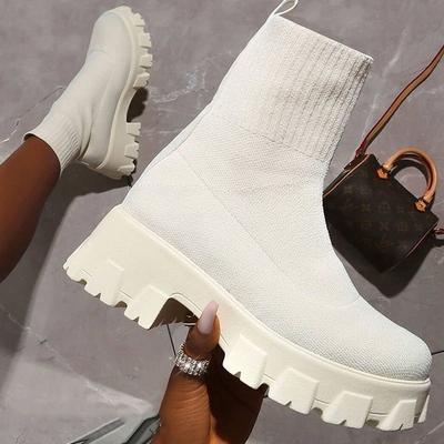 Women Boots Autumn Winter Boots Slip On Knitted Socks Shoes Women Platform Boots with Heels Botas De Mujer Female Botines