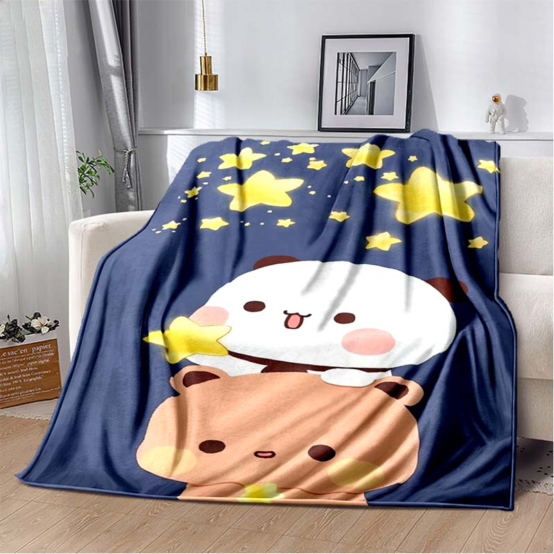 Cute Bubu and Dudu Series Blanket Cartoon Print Kids Warm Flannel Soft Comfortable Home Travel Blanket Bed Blanket Birthday Gift