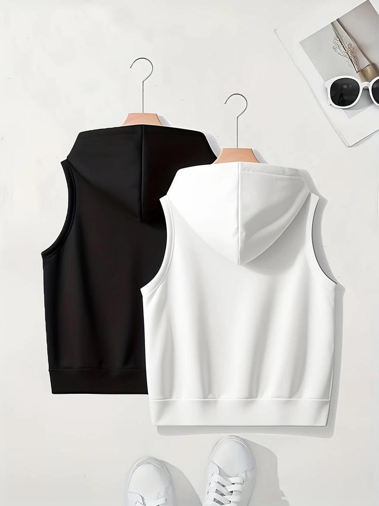 Plus Size Women Hooded Vest Casual Trendy Loose-Fit Sleeveless Cardigan Zipper Autumn Spring