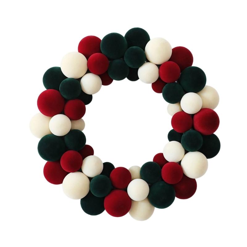 Mixed-Size Flocking Ball Christmas Wreath with a Soft-Finish Look, Rounded Holiday Decoration for Balconies, Entryways and Party Backdrops