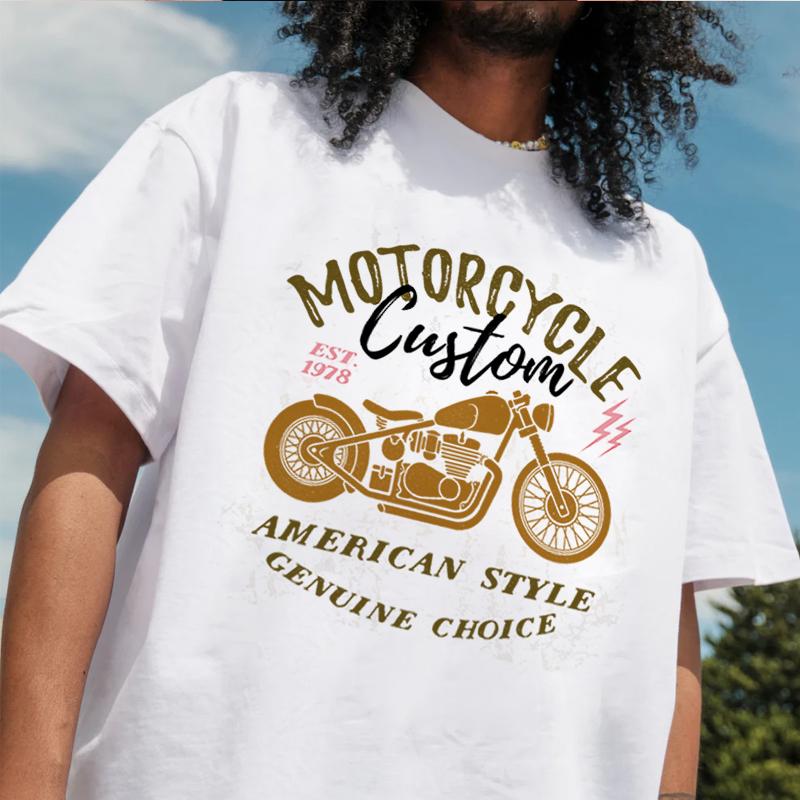 Vintage Motorcycle Print Tshirt 100 Cotton ONeck T Shirt Fashion Short Sleeve Mens Tees Graphic Tshirts