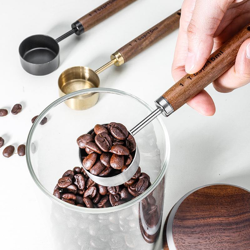 Wooden Handle Coffee Scoop 15ml Stainless Steel Measuring Spoon for Coffee Tea Baking Powder and Kitchen Use