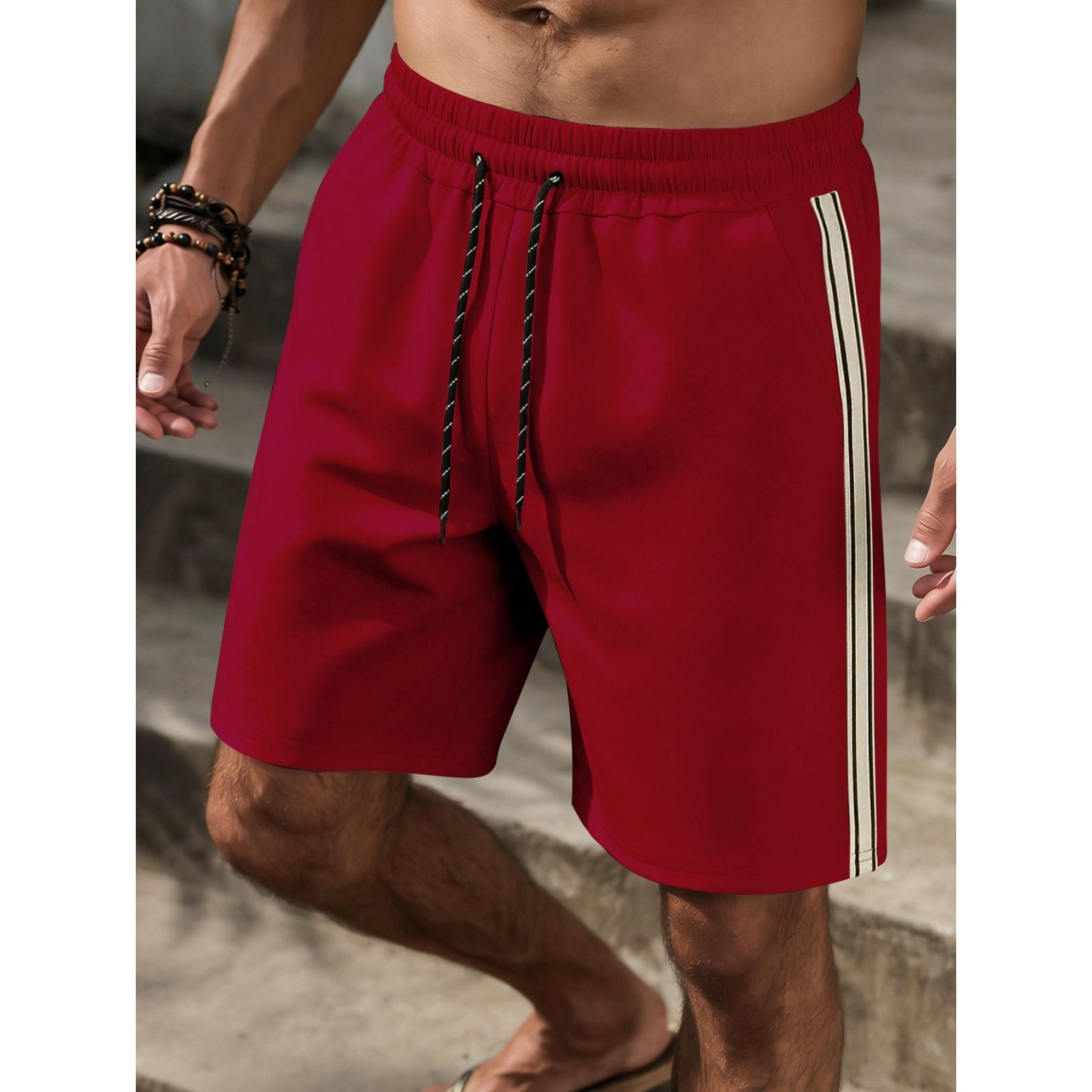 Men s Knit Athletic Shorts with Side Stripe - Elastic Waist 5 Inch Inseam for Sports XL