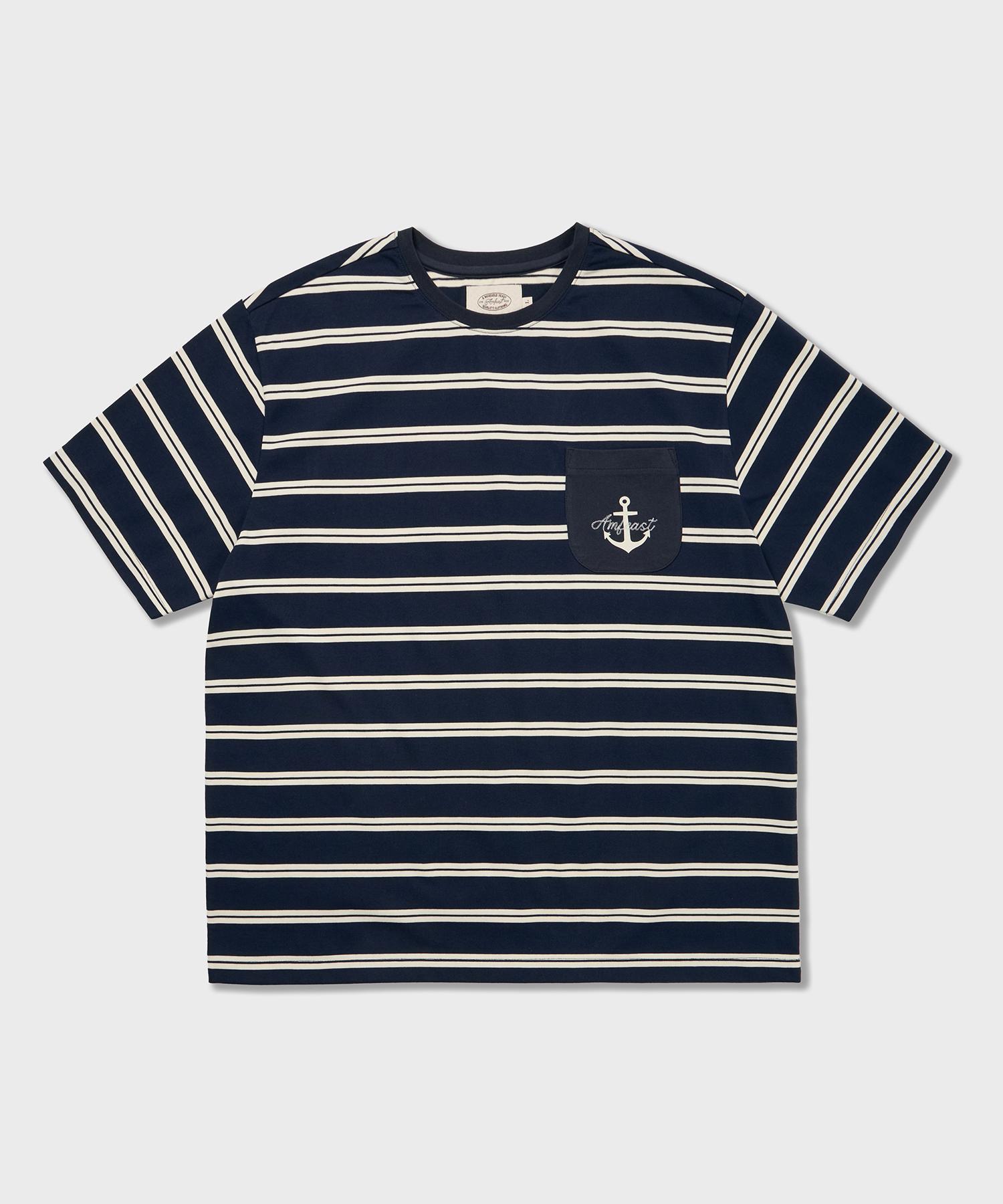 Amphist Seaman Stripe Pocket T-Shirt Navy Navy/Xlarge
