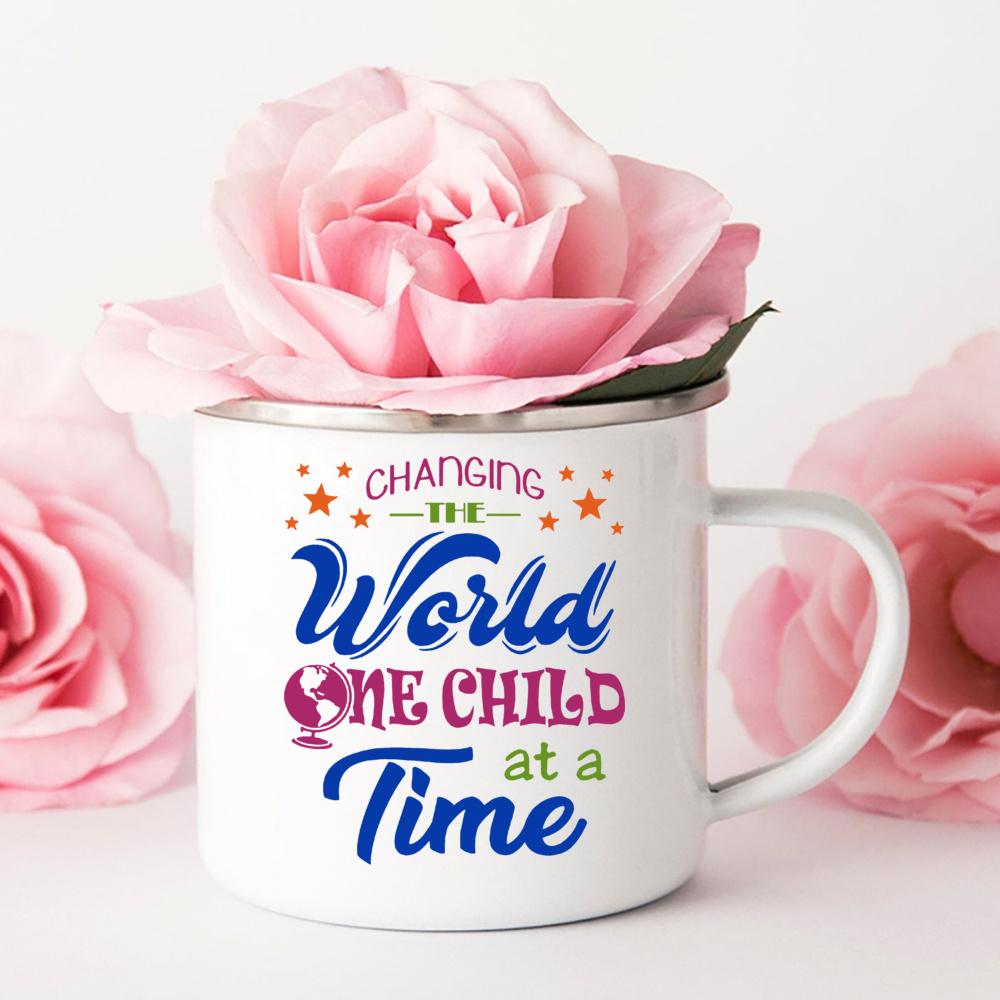 Camping Mug Coffee Teacher Change The World Print Mugs Personalized Gift Original Breakfast Cups to Sublimate Stainless Cup Beer