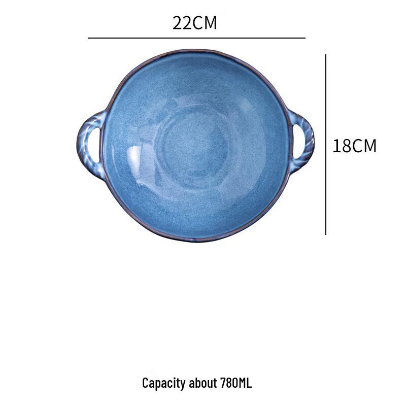 Japanese Ceramic Double Handle Noodle Bowl