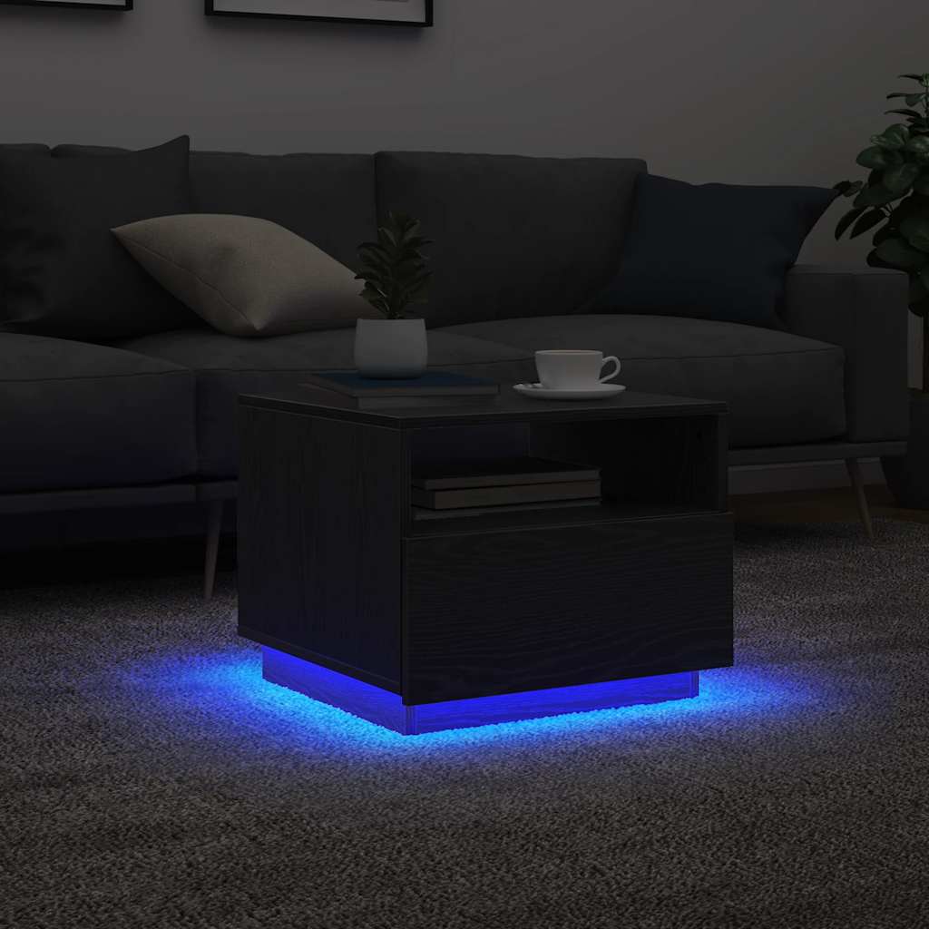 Coffee Table with LED Lights Black Oak Effect 50 x 49 x 40 cm