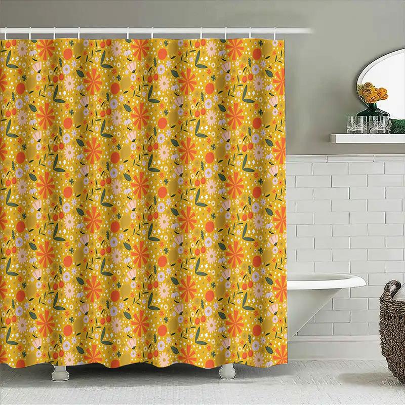 Tenda da Doccia Floreale Motivo Botanico Ispirato alla Natura Decorazione Bagno Stile Farmhouse Vintage Tessuto Lavabile Sfondo