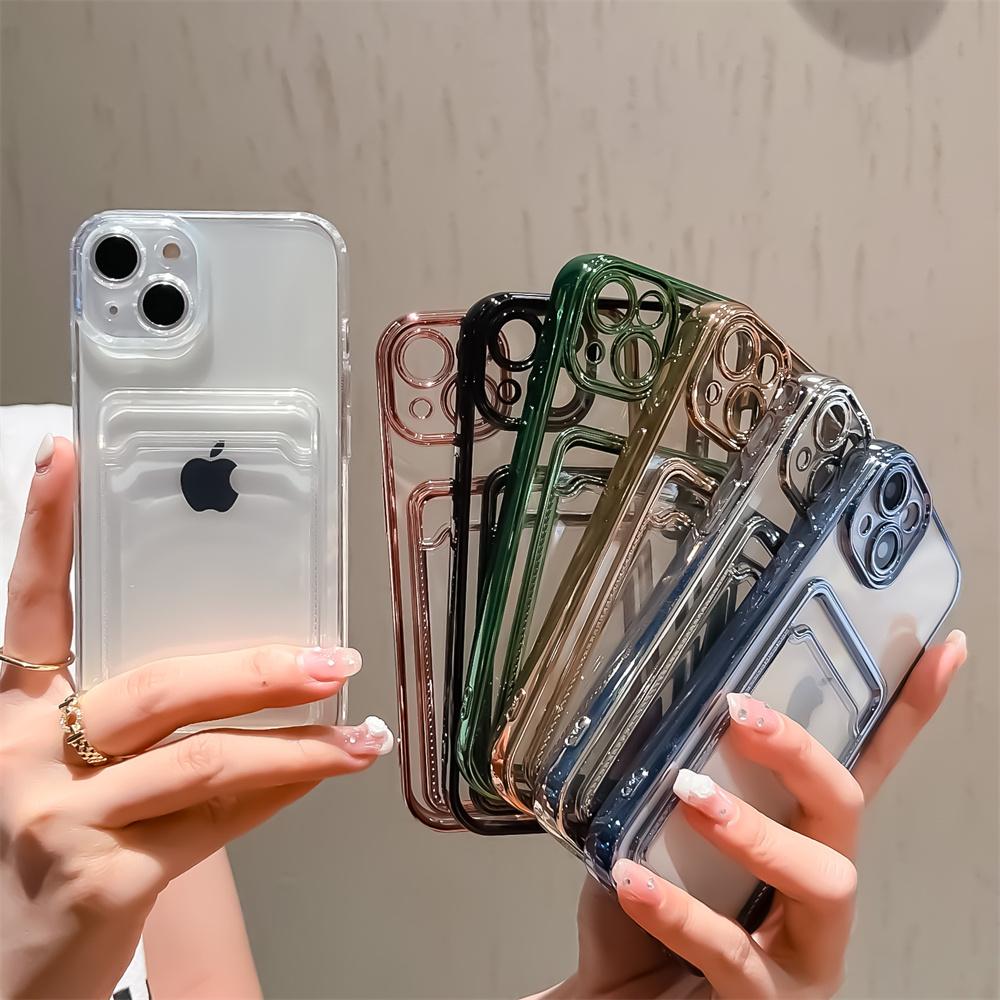 16 Pro Max Photo Pocket Shockproof Silicone Cover For For Iphone 11 12 13 14 15 Electroplated Transparent Card Holder Wallet Case