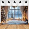 Christmas Elk Decoration 2025 Backgrounds For Photographs Window Curtains Christmas Tree Gift Box Family Party Portrait Backdrop