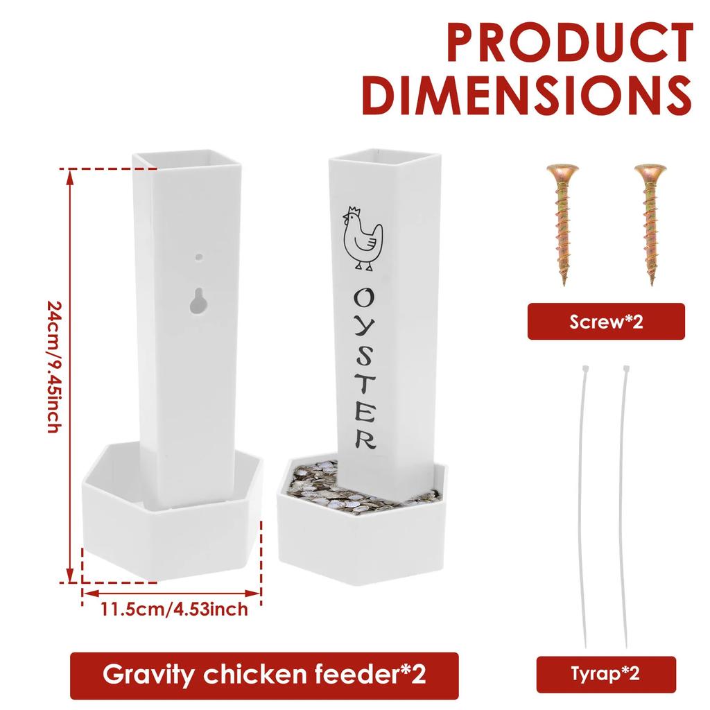 2Pcs Set Chicken Grit and Oyster Shell Feeder with Lid Double Bucket Design Precise Classification Auto Drop for Chicken House