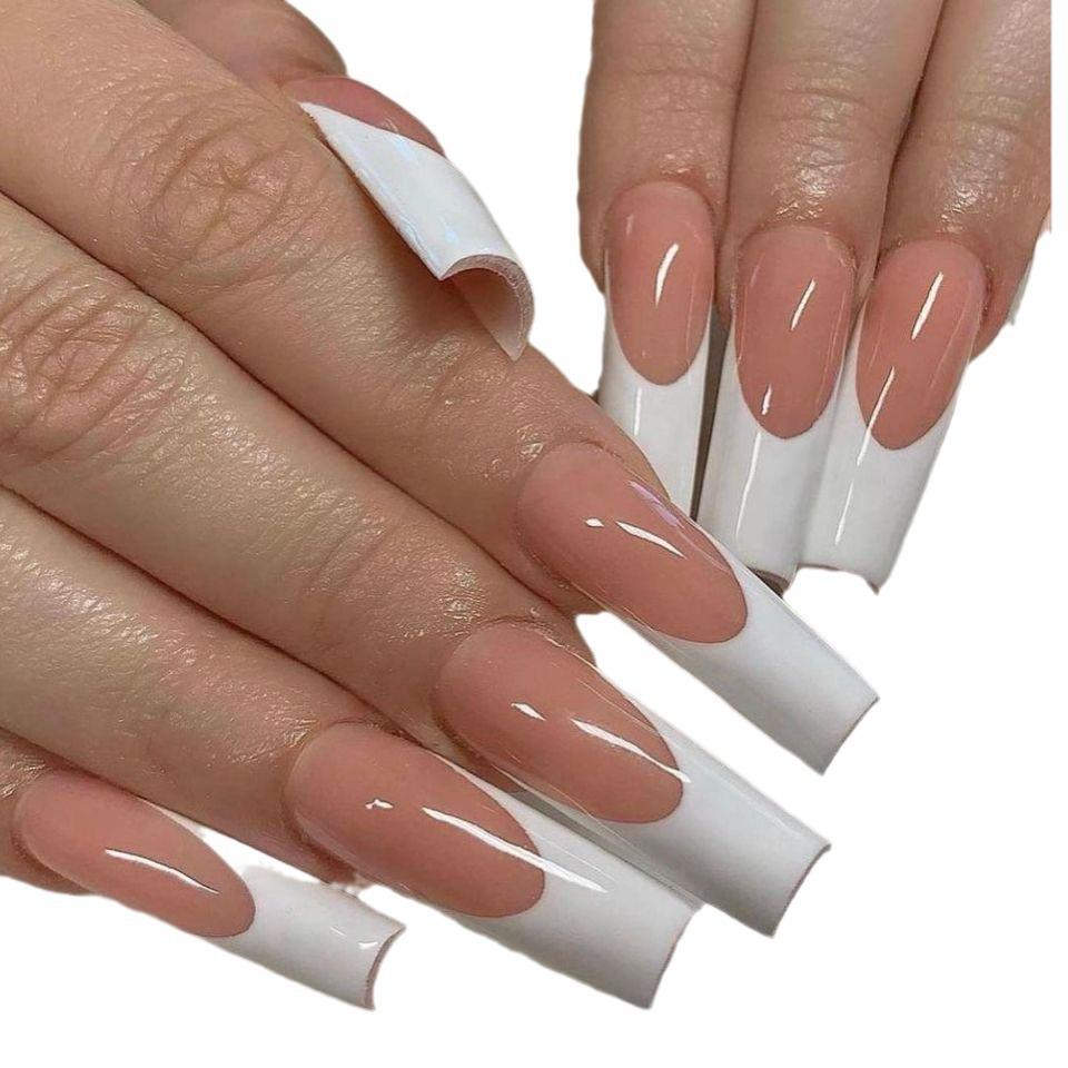 WM-93 Francuska Gorąca Dziewczyna Proste Białe Sztuczne Paznokcie, 24 Gotowe Końcówki