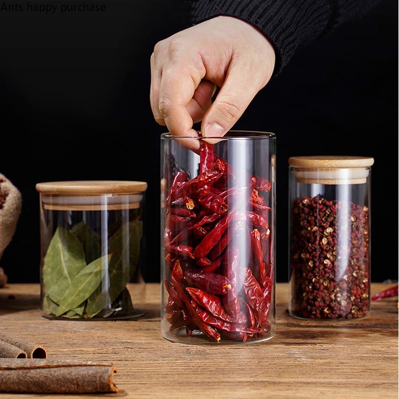 Vorratsglas aus Glas mit Holzdeckel, versiegeltes Glas, transparente Gläser, Vorratsflasche, Lebensmittel-Organizer, Teebox, Vorratsbehälter, Teedose