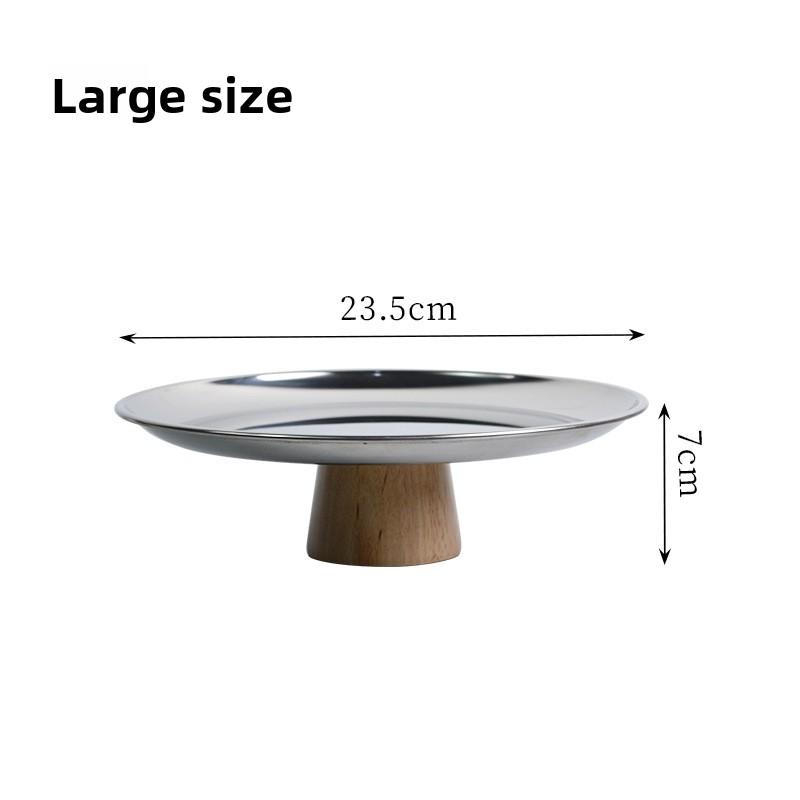 Metal Circular Solid Wood Base Tray, Living Room Entrance Small Items, Desktop Storage Tray, Storage Tray