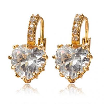 Women's Golden Clear Heart Rhinestone Crystal Everlasting Hoop Earrings