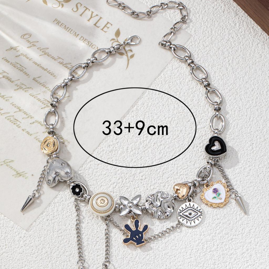 New Self-developed Sweet and Cool Style Hip-hop Punk Temperament Metal Complex Necklace Flower Cone