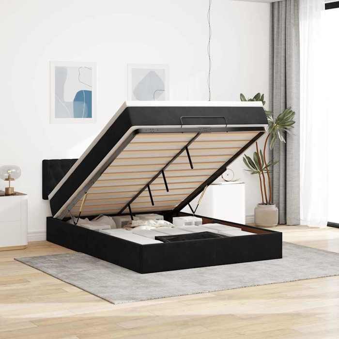 VidaXL Ottoman Bed Frame with Mattress Black 140x200 Cm Velvet, Bed Frame, Upholstered Bed Frame, Ottoman Bed Frame 3311851