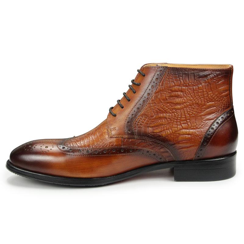 Fashion Customized Business Boots For Men Lace Up Ankle Brogue Comfortable Fashion Retro Printing Shoes Black Brown Nice Shoes Handmade