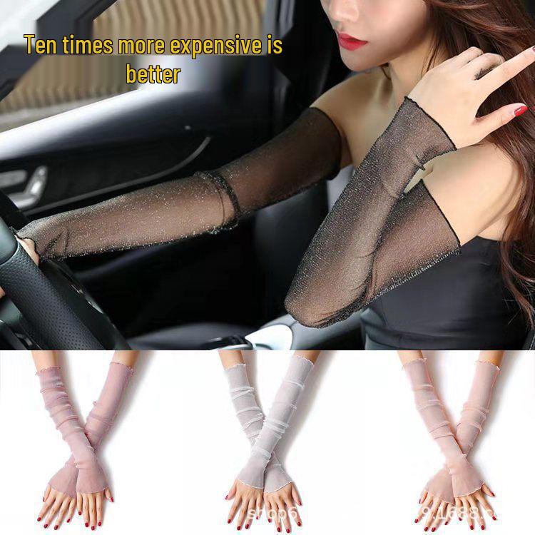 Summer Lace UV Protection Ice Silk Arm Sleeves for Women - Long, Thin, Cooling Gloves for Driving & Cycling