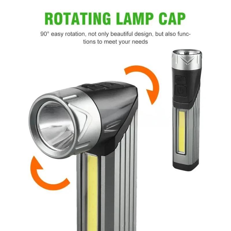 Wiederaufladbare Superhelle LED-Taschenlampe Eingebaute Batterie Magnetisch 90° Drehbarer Kopf Faltbar für Autoreparatur Camping Arbeitslicht