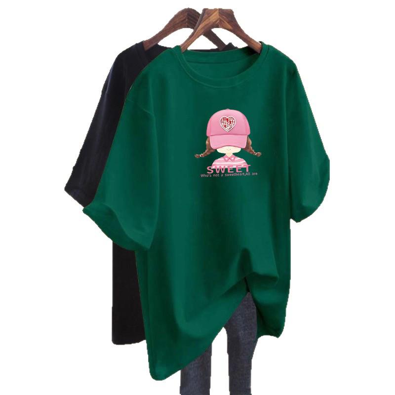 Women's Cartoon Short Sleeve T-shirt - 2026 Loose Fit, Plus Size, Mid-length Top, Trendy American Niche Design for Summer