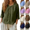Women Button Down Blouse with Three Quarter Sleeves Round Neck Relaxed Fit Casual Top for Daily Wear